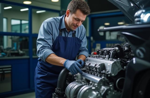 Automotive technician working on a vehicle engine